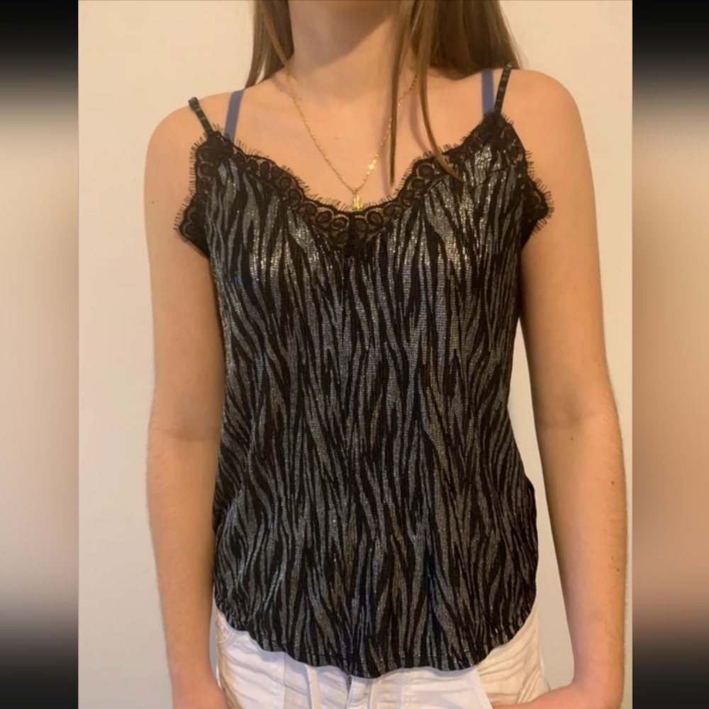Elegant Black and Silver Camisole Top